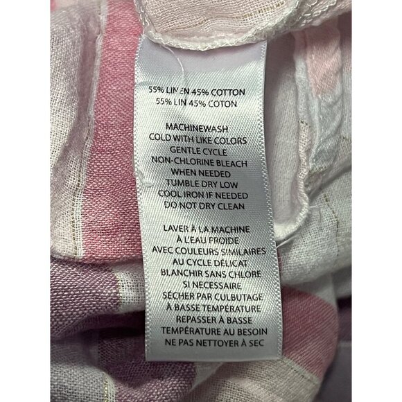 Beach Lunch Lounge Pink Purple Stripe Linen Cotton Short Sleeve Shirt Medium M - Picture 8 of 8